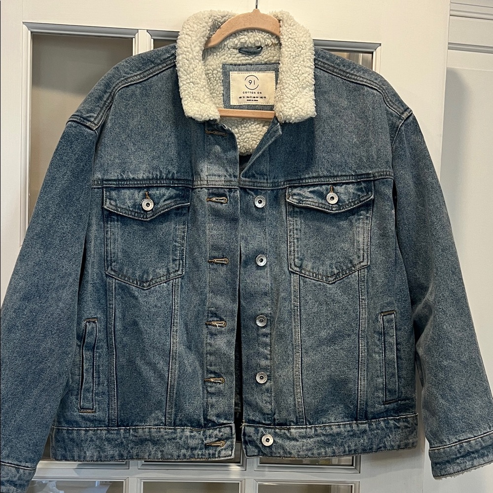 Cotton On 91 Blue Denim Jacket with Cream Sherpa Collar